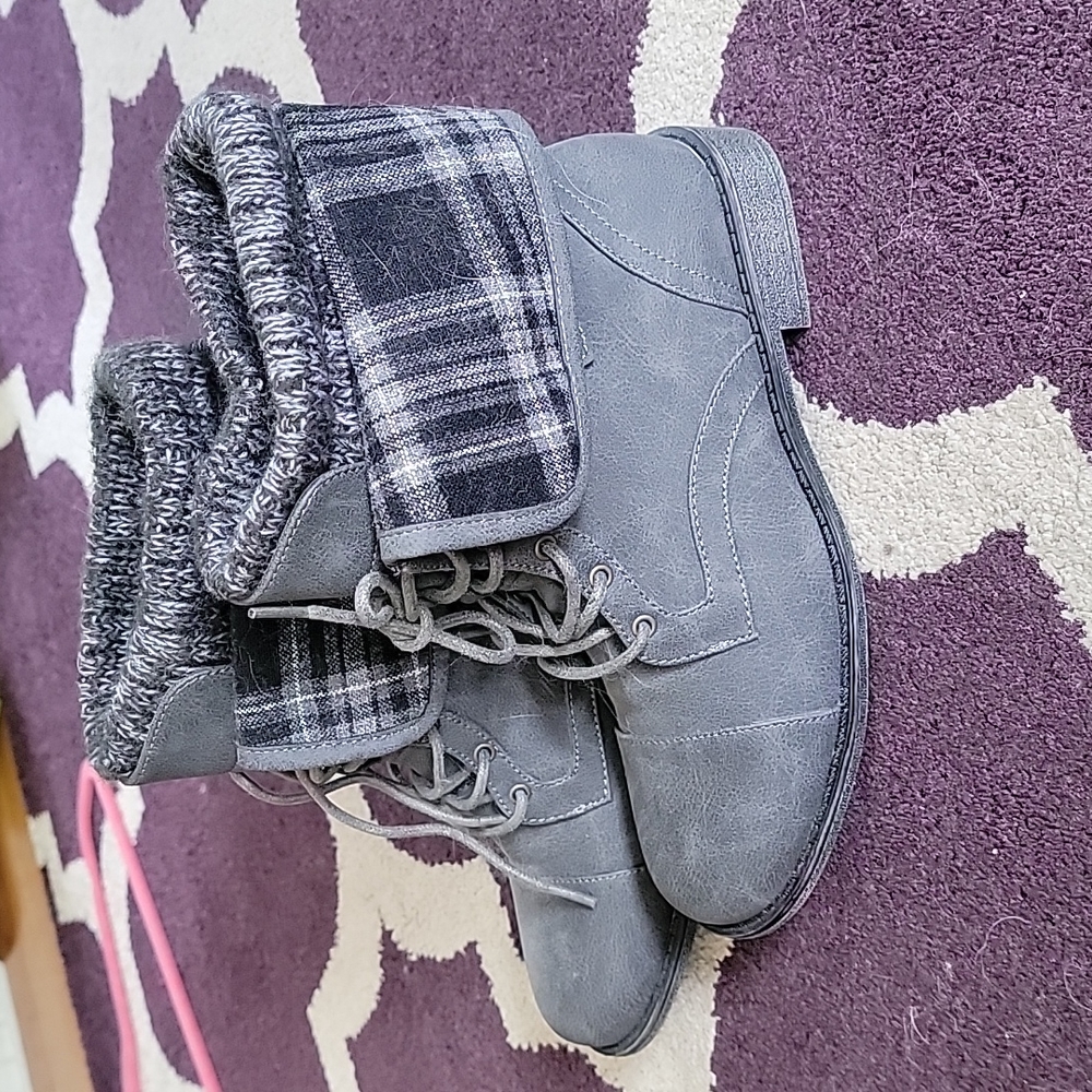 JustFab Elenora Plaid Fold over boots